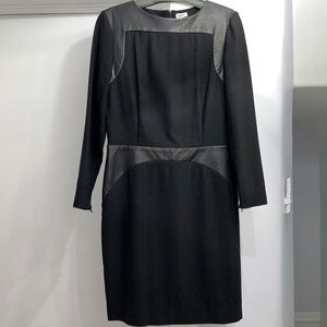 L'Agence wool & leather dress in black, M, long sleeve.